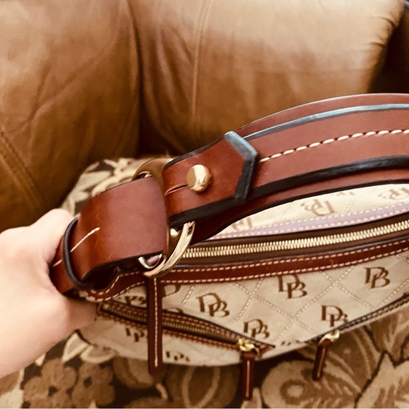 y2k Dooney & Bourke Brown Circle Hobo Shoulder Bag Large Allover Signature Logo - Picture 7 of 13